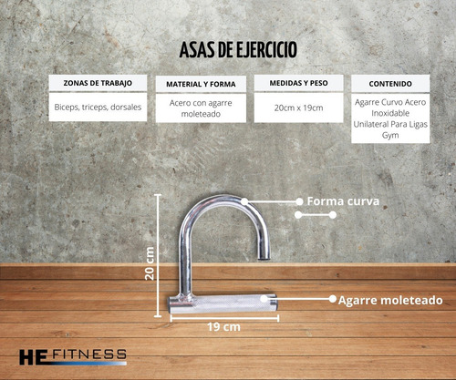 Agarre Curvo Acero Inoxidable Unilateral Para Ligas Gym