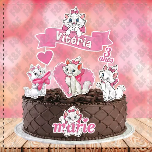 Topo De Bolo Personalizado Aniversário Gatinha Marie