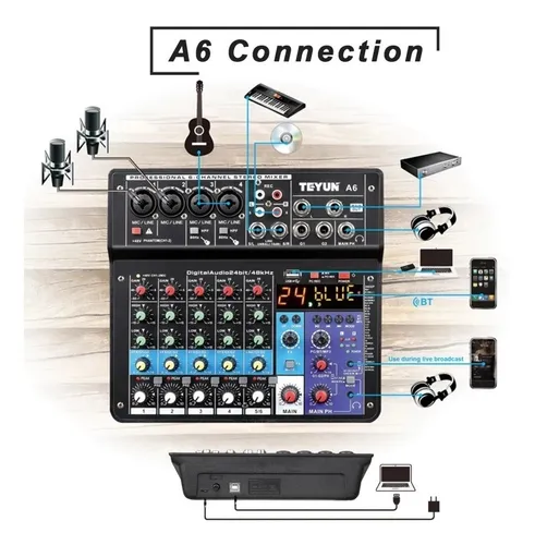 Mezcladora Mixer Profesional 6 Canales Teyun A6