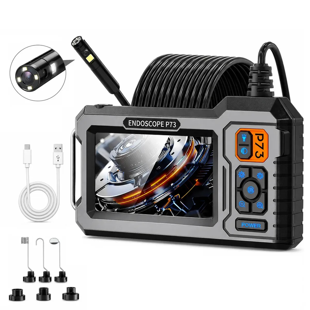 Endoscopio Industrial RWGUDD de 5 m con Doble Lente HD 1080p y Pantalla IPS de 4.3"