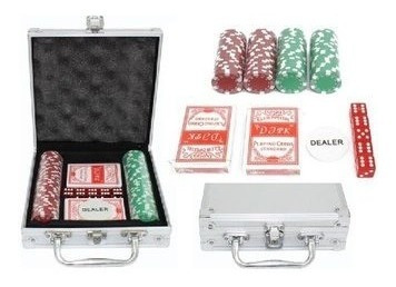 Set Poker 100 Piezas Maleta Metálica Juego De Azar Dados