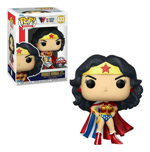 Boneco Funko Pop Wonder Woman 80 Years Exclusive Classic With Cape Diamond Collection 433