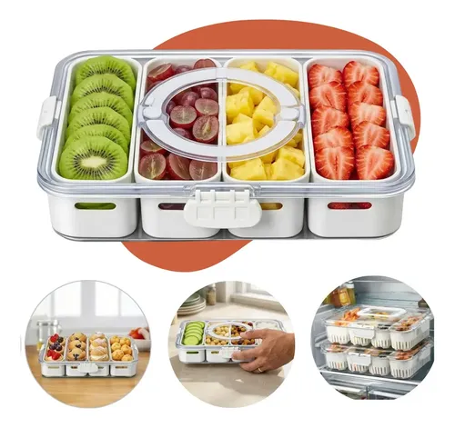 Pote Hermético Organizador Para  Geladeira Com 4 Divisórias Conserva Legumes, Frutas E Verduras Bege