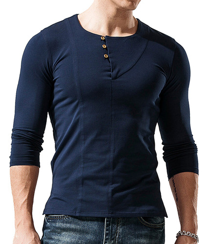 Playera Manga Larga Slim Fit De Color Entero Para Hombre