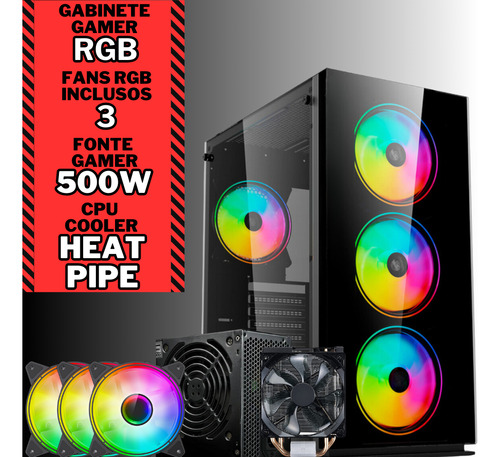 Computador Gamer completo 2Eletro RGB, Intel Core i5, 8GB RAM, SSD 512GB, Fonte 500W, Monitor 20" 75Hz, Kit Gamer completo - PG2E-1009RG