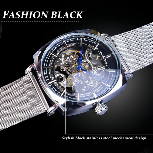 Reloj De Pulsera Forsining W1076 Mechanical Skeleton Color Del Fondo Black Rose Golden