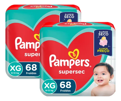 Fralda Pampers Supersec Xg 68 Kit 2 Descartaveis Infantil