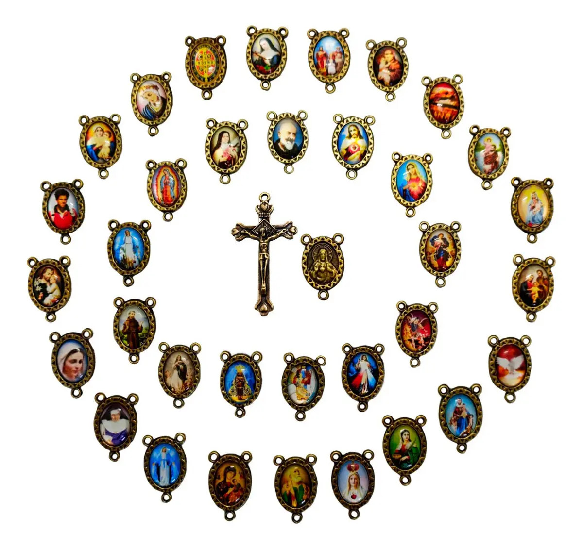 Kit 20 Crucifixos + 20 Entremeios Ouro Velho P/ Fazer Terço