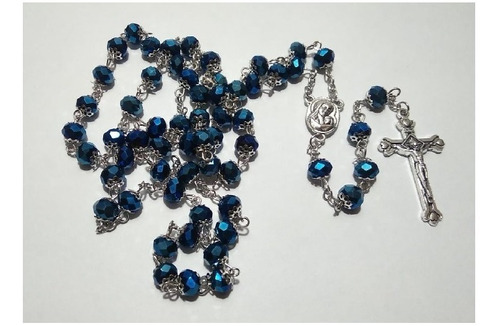 Rosario Con Cuentas De Cristal Azul 7mm Virgen María /tierra