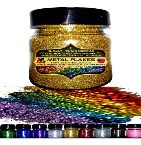 Metal Flakes Importado 0,8 - Alto Brilho - 50g + 25g