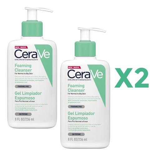 Gel Limpiador Espumoso Cerave Piel Normal A Grasa 236 Ml 2pz