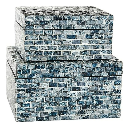 Cajas Decorativas Madera, 2 Unidades, Azul, 10  Y 8 W.