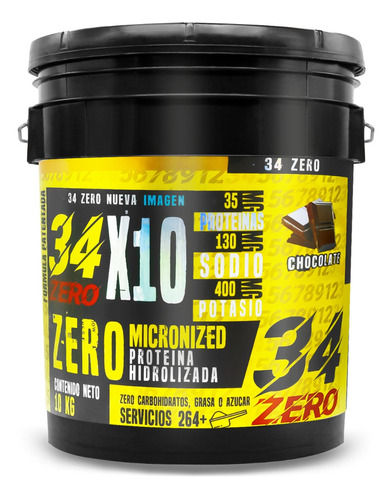 Suplemento En Polvo 34 Zero 10 Kg Proteína 264 Serv Chocolat