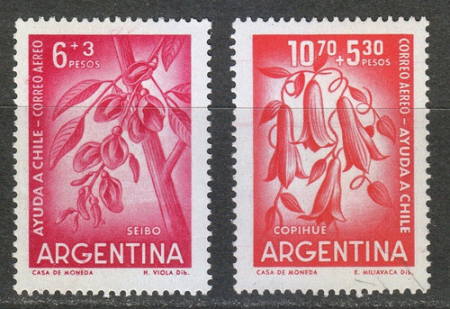 1960 Ayuda Chile- Flores Seibo - Argentina (sellos) Mint