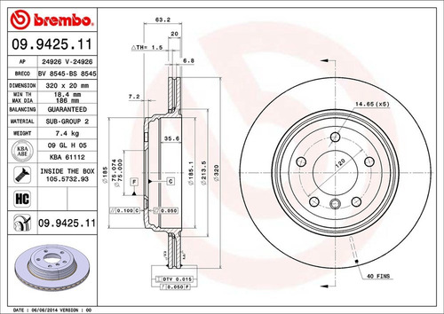 Disco Brembo Bmw 5 Series 520i 2005 T Pza