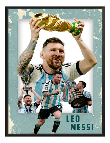Cuadro Futbol Leo Messi Balon Oro Argentina Cuarto C/marco