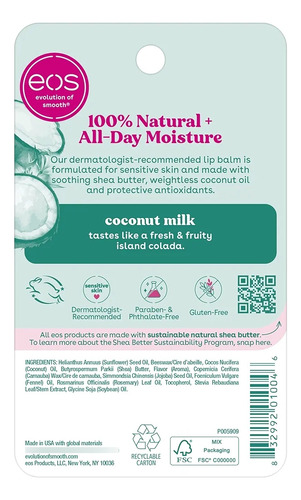 Balsamo Labial Eos Original Sabor Leche De Coco 7g