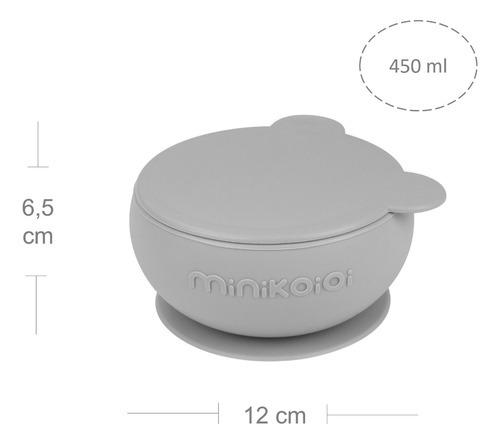 Taça de silicone antiderrapante de 450 ml com tampa Minikoioi Bowly Color Powly Grey