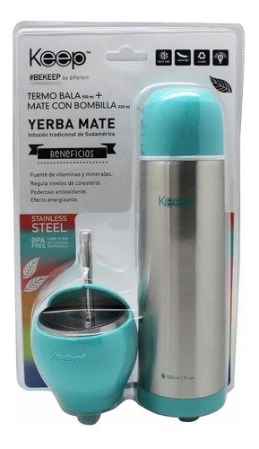 Termo Bala + Set De Mate Acero Inoxidable Con Silicona