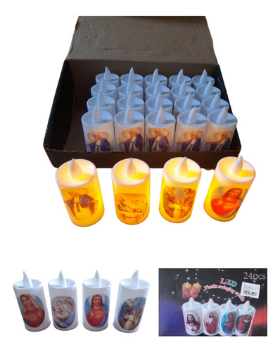 Velas Led Artificiales  X 24 Und Imagenes Religiosas