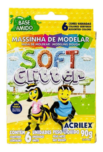 Massinha De Modelar Soft Glitter 90g 6 Cores Acrilex