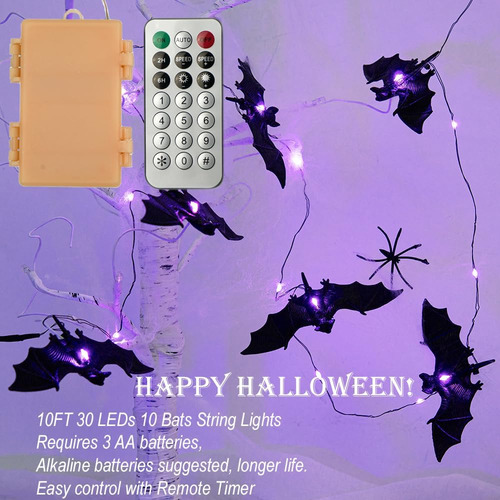 Guirnalda Halloween 30 Luces Led Murciélago Con 8 Modos
