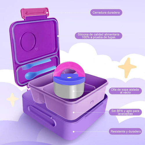 A Bento Box Para Niños, Azul, 4 Compartimentos, Aislado