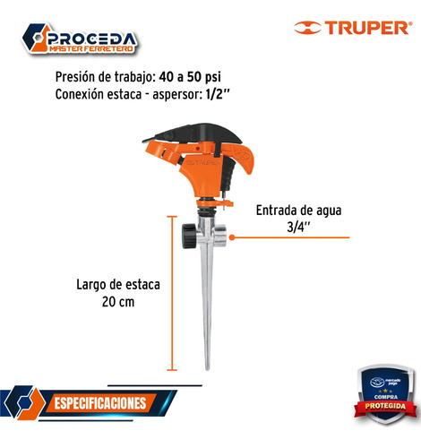 Aspersor Plástico Dos Vías, Estaca De 11 , Truper 10339