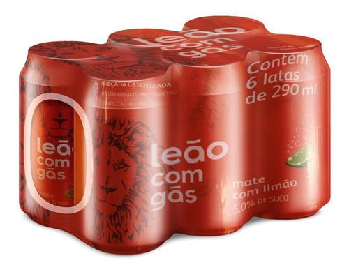 Chá Leão Com Gás Sabor Mate Com Limão - Pack 6 Latas 290ml