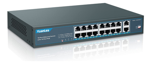Switch Poe De 16 Puertos Yuanley Con 2 Uplinks Gigabit, 16