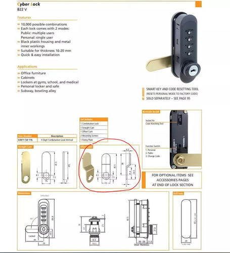 Cerradura Combinación 4 Digito Llave Cyberlock Mc10 Vertical Color Negro