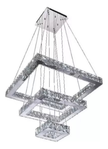 Pendente 3 Alianças Retangular Cristal - 100cm /85cm /70cm Estrutura Cinza 127/220V