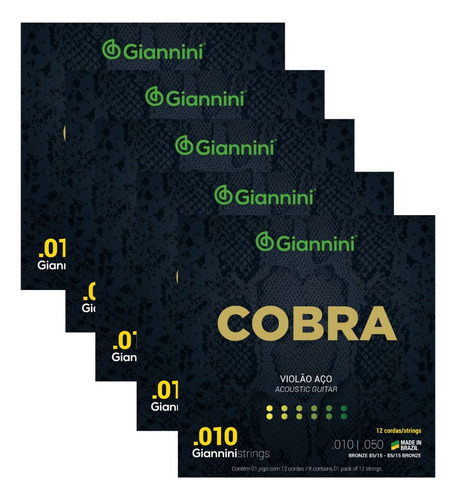 Kit 5 Encordoamento Violão Giannini Cobra Geef12m Bronze 010