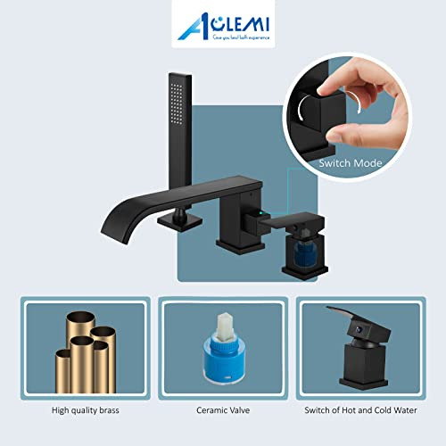 Grifo Romano Para Bañera Aolemi Para Baño, Color Negro Mate,
