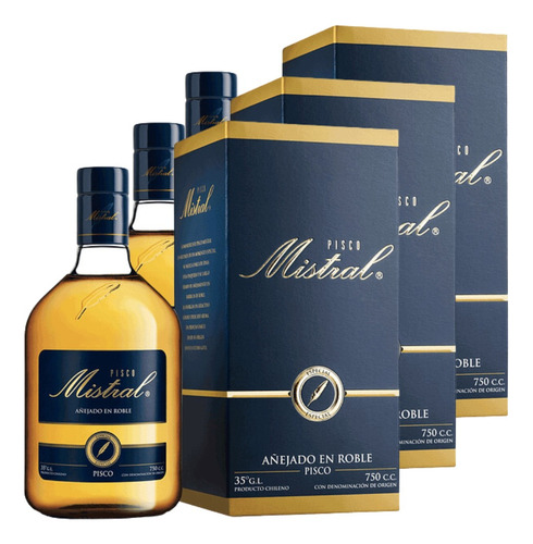 Pisco Mistral 35° 750 Ml Pack 3