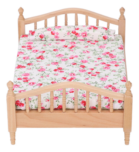 Cama Em Miniatura 1/12 Dollhouse Elegant Decorative Wooden