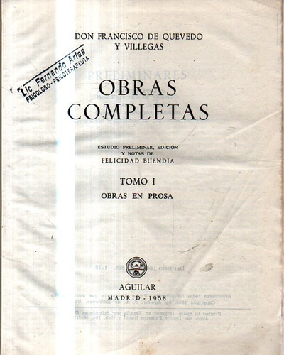 Obras Completas Francisco De Quevedo 2 Tomos