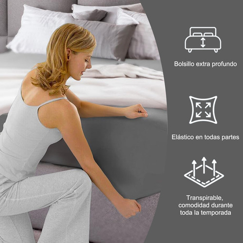 Protector Cubre Colchón Impermeable Decoración Queen 152cm X 203cm X 40cm Gris Liso