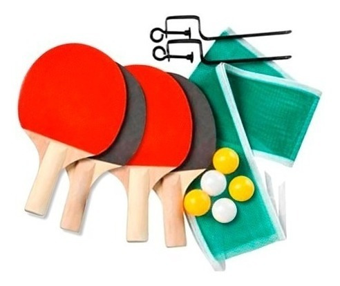 Set Ping Pong Completo 4 Paletas +4 Pelotas+ Red+ Soportes