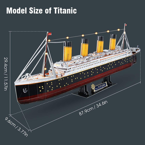 Puzzle 3d Cubicfun Led Titanic, Barco Grande De 35 Pulgadas