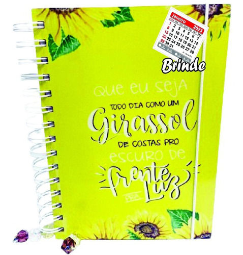 Agenda Planner 2023 Girassol 254 Páginas Capa Em Mdf 