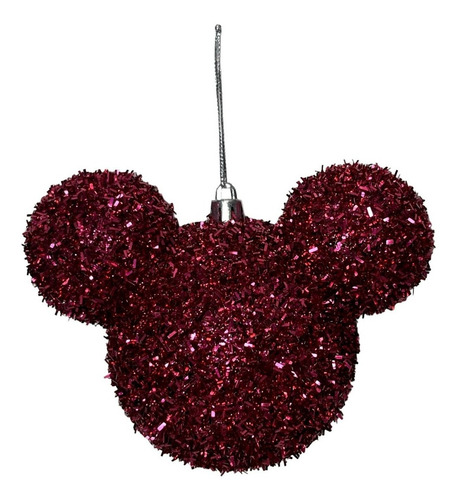 02 Bolas Enfeite Árvore Natal Mickey Rosa Glitter Disney
