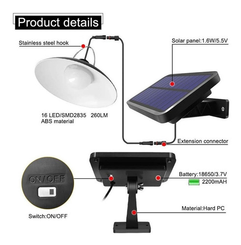 Imagen 4 de 6 de Luz Solar Colgante Decor Con Control Remoto