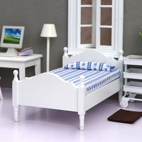 Cama En Miniatura A Escala 1/12, Muebles De Casa De