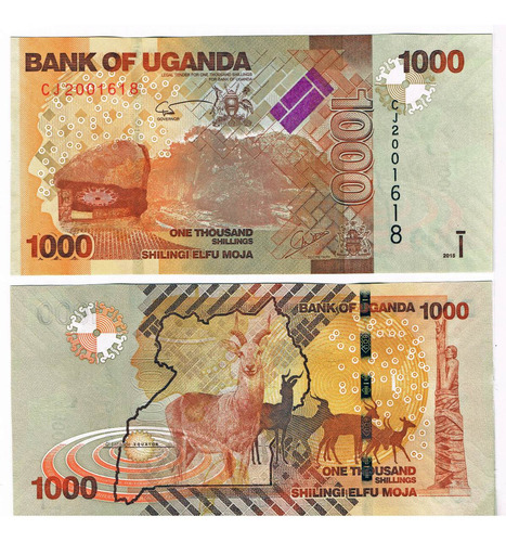 Billete De Uganda 1,000 Chelínes Emitido 2015