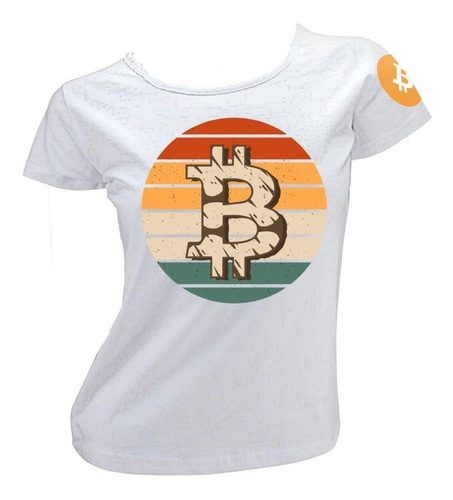 Polera M Bitcoin 14  Blanca Btc Manga Izquierda