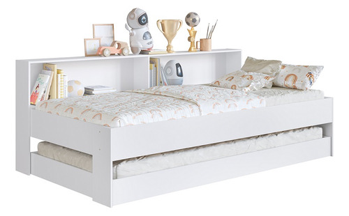 Cama Solteiro C/ Estante E Cama Auxiliar 90 San Diego Branco