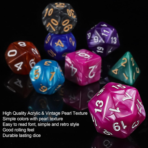 Juego De Dados De Rol: 49 Dados Poliédricos Con 7 Bolsas