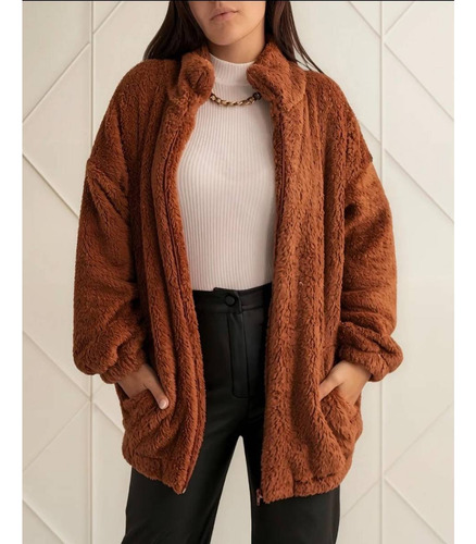 Campera De Peluche Abrigo Mujer Saco Bifaz Lisos Oversize