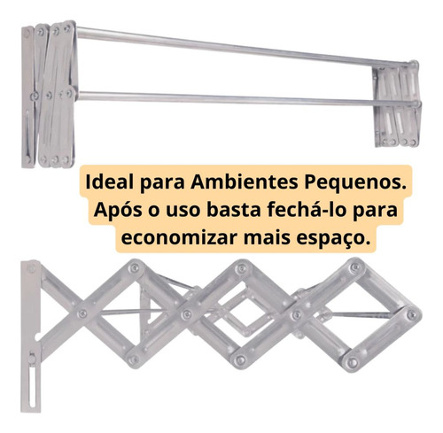 Varal De Parede Aluminio 1 M + Varal De Chão Com Abas 1,43 M